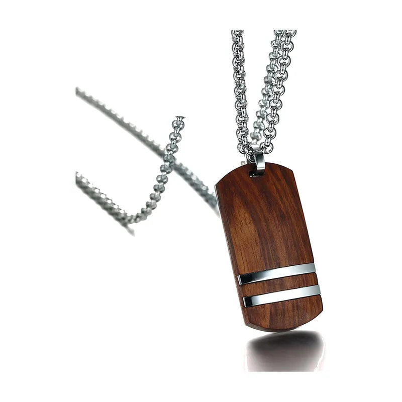 Colgante Rectangular de Palisandro con Cadena de Bolas, Acero Inoxidable