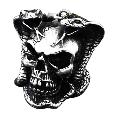 Collier Pendentif Crâne et Serpents, Acier Inoxydable 316L