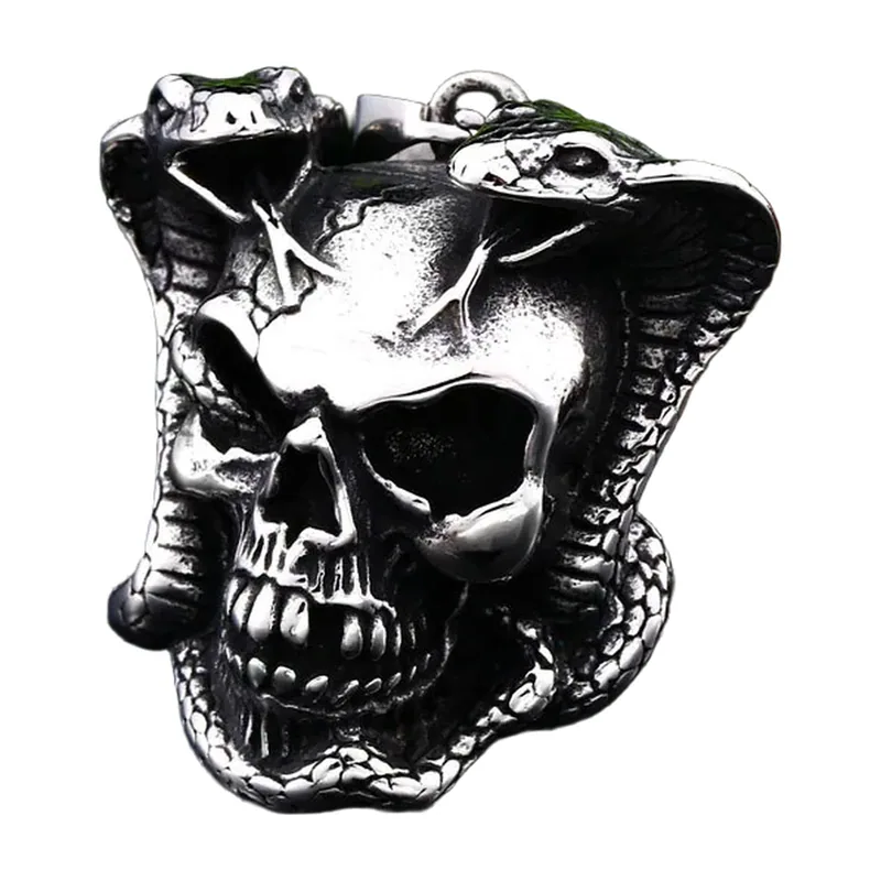 Collier Pendentif Crâne et Serpents, Acier Inoxydable 316L