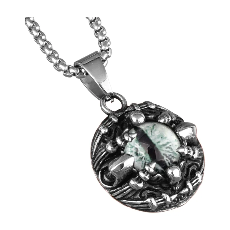 Collana con Pendente Occhio di Cthulhu e Pietra Verde, Acciaio Inossidabile