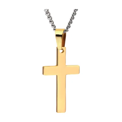 Collier Pendentif Croix avec Chaîne Maille Gourmette, Acier Inoxydable