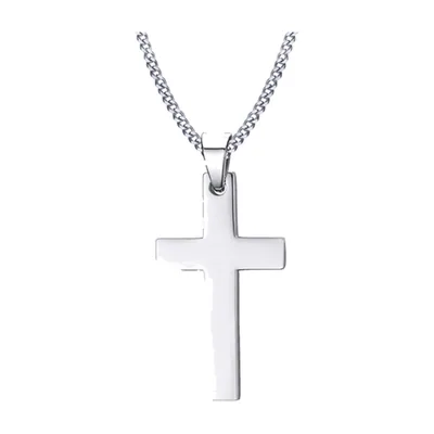 Collier Pendentif Croix avec Chaîne Gourmette, Acier Inoxydable