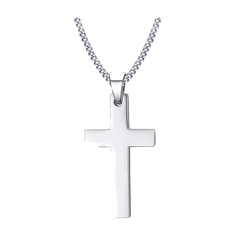 Collana con Pendente a Croce e Catena Curb, Acciaio Inossidabile