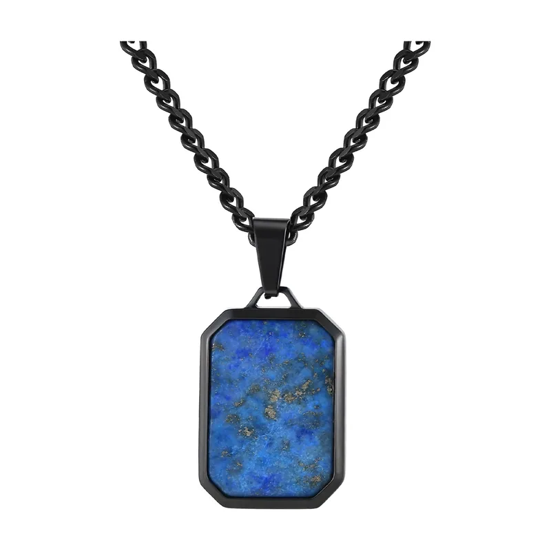Colgante Rectangular de Lapis Lázuli con Cadena, Acero Inoxidable