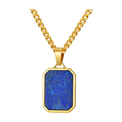 Pendentif Rectangulaire Lapis Lazuli et Chaîne, Acier Inoxydable