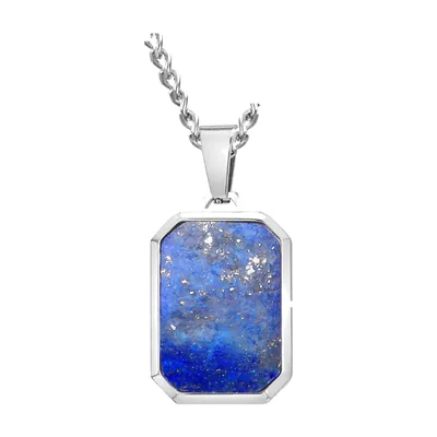 Pendentif Rectangulaire Lapis Lazuli et Chaîne, Acier Inoxydable