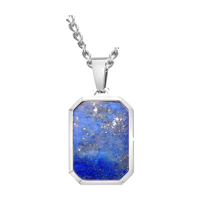 Colgante Rectangular de Lapis Lázuli con Cadena, Acero Inoxidable