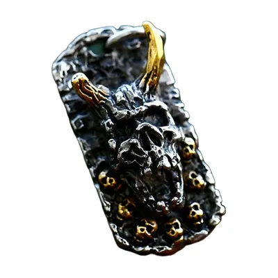 Totenkopf-Anhänger mit Hörnern und Gliederkette, Edelstahl