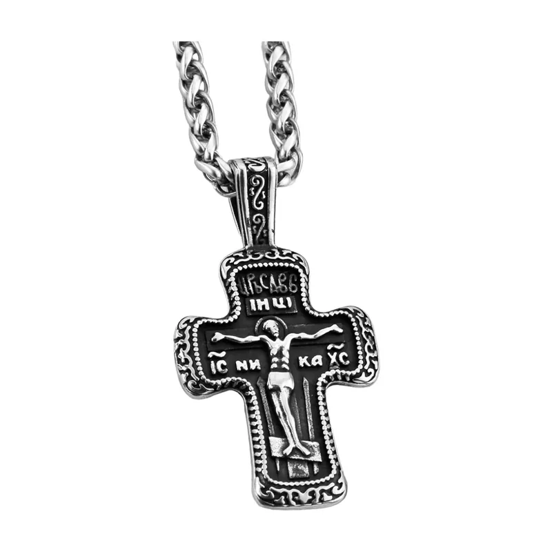 Jesus Kreuz Anhänger mit Panzerkette, 316L Edelstahl