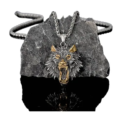 Fenrir Wolf Pendant with Curb Chain, Stainless Steel