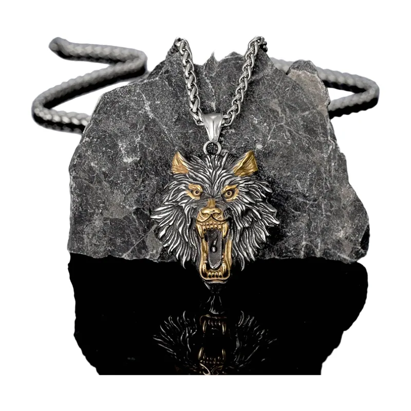Fenrir Wolf Anhänger mit Panzerkette, Edelstahl