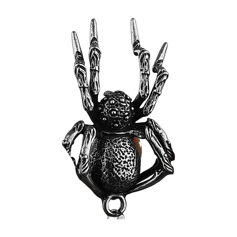 Collier Pendentif Araignée avec Pierre Rouge, Acier Inoxydable