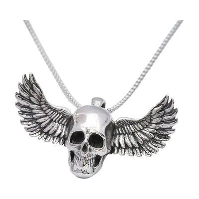 Collier Pendentif Tête de Mort Ailée, Acier Inoxydable 316L