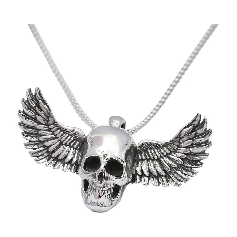 Collier Pendentif Tête de Mort Ailée, Acier Inoxydable 316L
