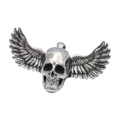 Collier avec Pendentif Tête de Mort et Ailes, Acier Inoxydable