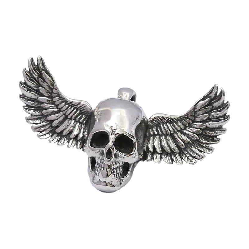 Collier avec Pendentif Tête de Mort et Ailes, Acier Inoxydable
