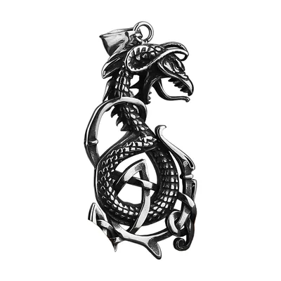 Wikinger Ouroboros Drachen-Anhänger mit Kette, Edelstahl