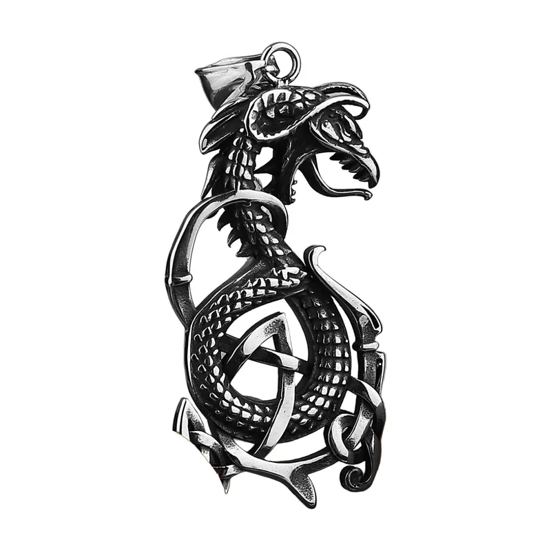 Collier Pendentif Dragon Ouroboros Viking, Acier Inoxydable