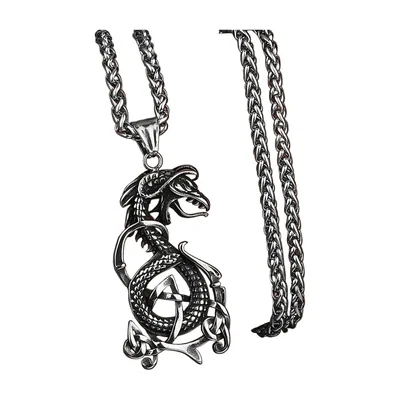 Ouroboros Wikinger Drachen-Anhänger mit Runenkette, Edelstahl