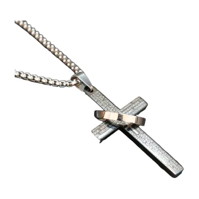 Collier Croix avec Gravure et Chaîne, Acier Inoxydable