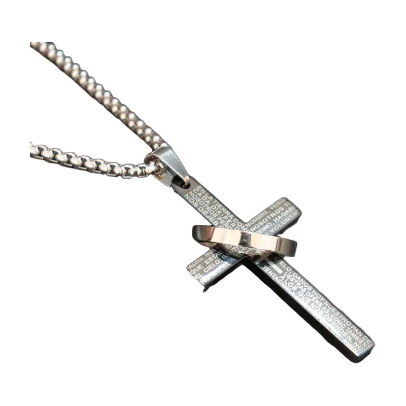 Collana con Croce Incisa e Catena, Acciaio Inossidabile