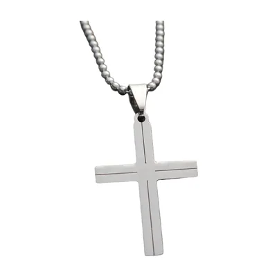 Collier Pendentif Croix avec Chaîne à Billes, Acier Inoxydable 316L