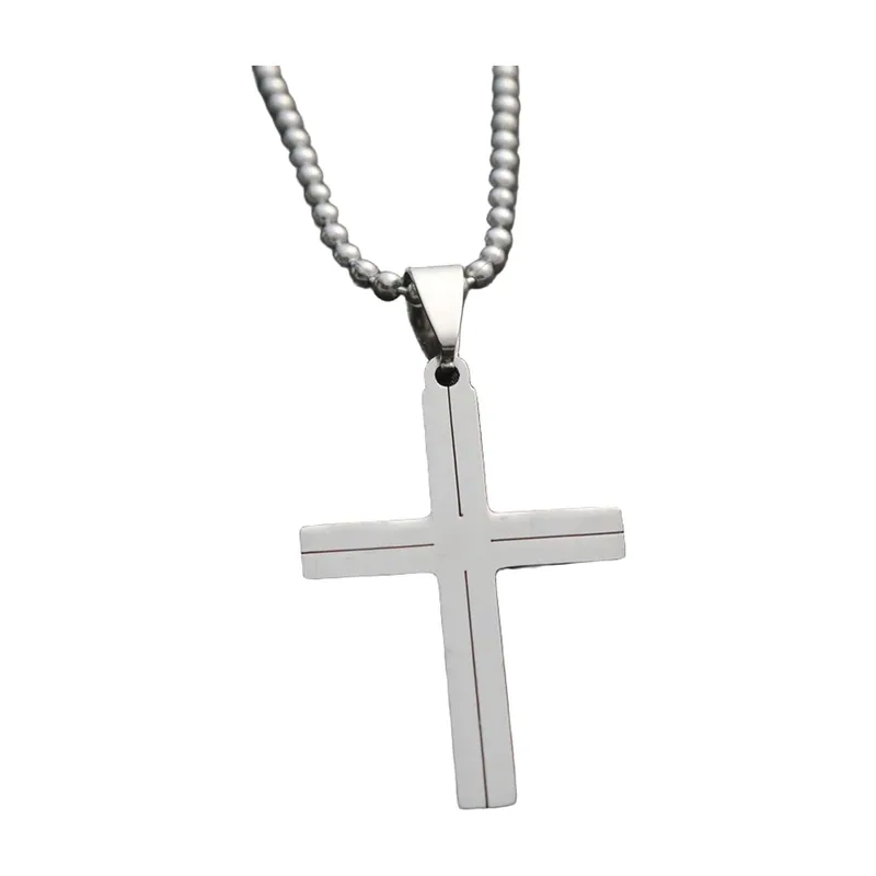 Colgante de Cruz con Cadena de Bolas, Acero Inoxidable 316L