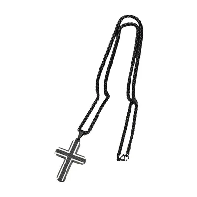 Pendente Croce Geometrica con Zirconia Neri, Acciaio Inossidabile