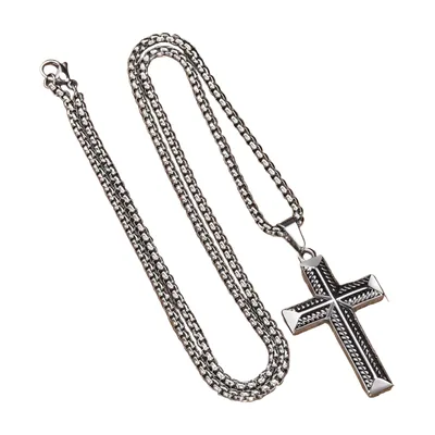 Pendente Croce Geometrica con Catena, Acciaio Inossidabile