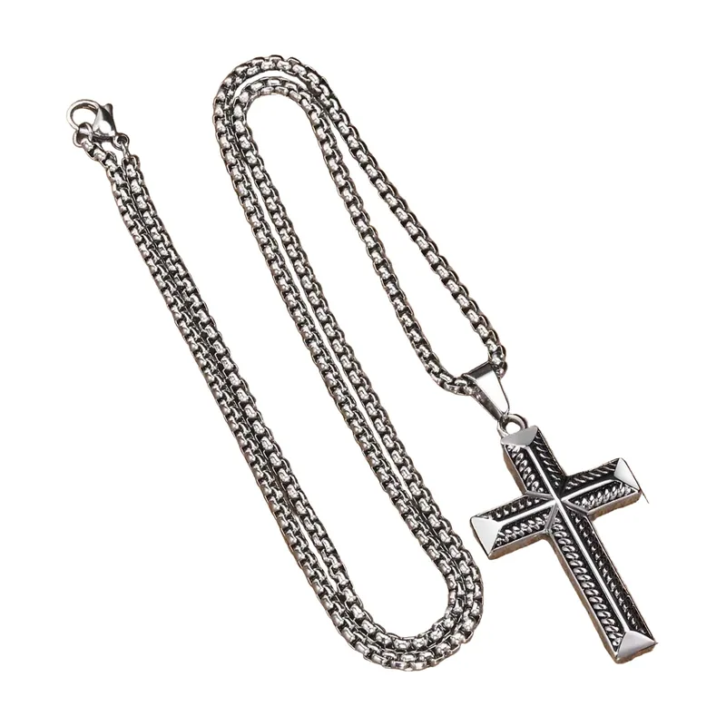 Pendente Croce Geometrica con Catena, Acciaio Inossidabile