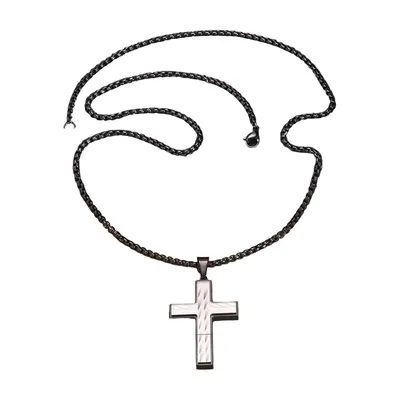 Pendente Croce Geometrica con Catena Curb, Acciaio Inossidabile 316L