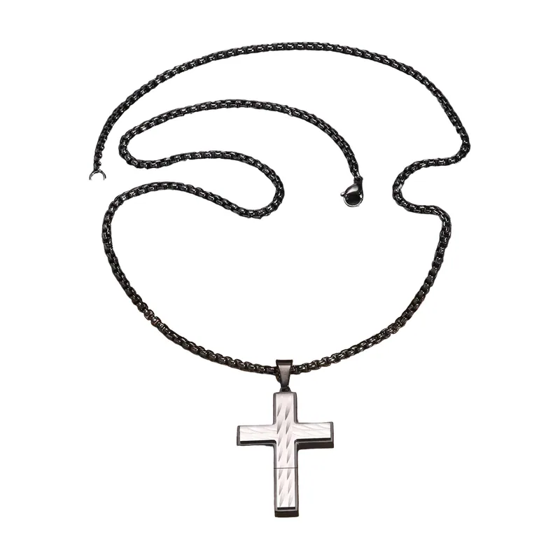Geometrischer Kreuz-Anhänger mit Panzerkette, Edelstahl 316L
