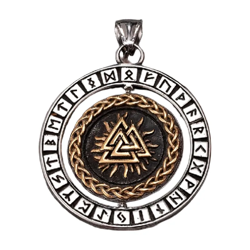 Viking Vegvisir Compass Pendant with Valknut, Stainless Steel