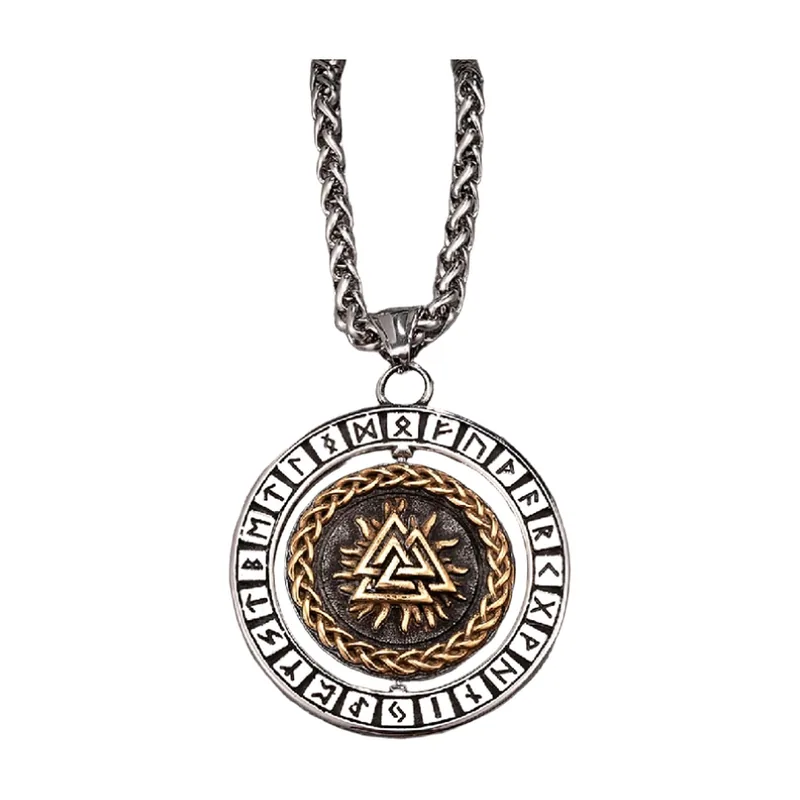 Wikinger Vegvisir & Valknut Rotations-Anhänger, Edelstahl