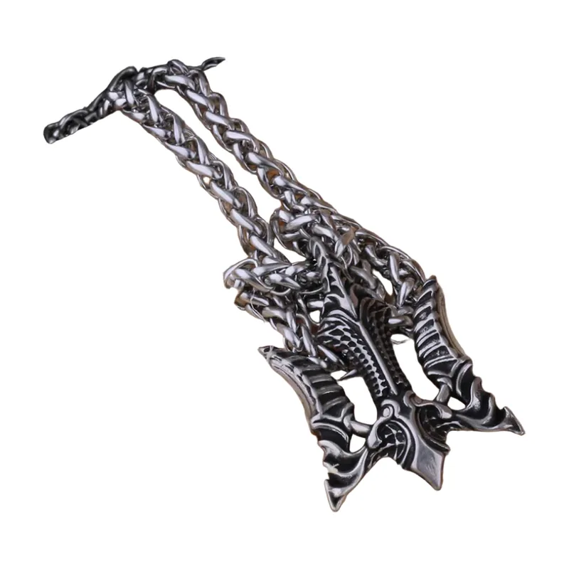 Collier Trident de Poséidon avec Chaîne Tressée, Acier Inoxydable