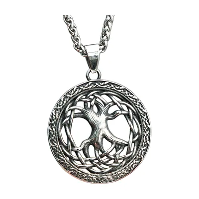 Yggdrasil Lebensbaum Anhänger mit Nordischen Knoten, Edelstahl