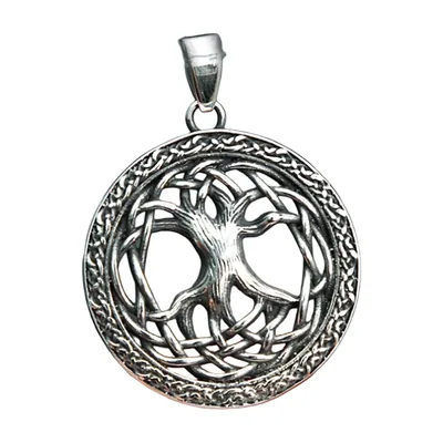 Yggdrasil Lebensbaum Anhänger mit keltischen Knoten, Edelstahl
