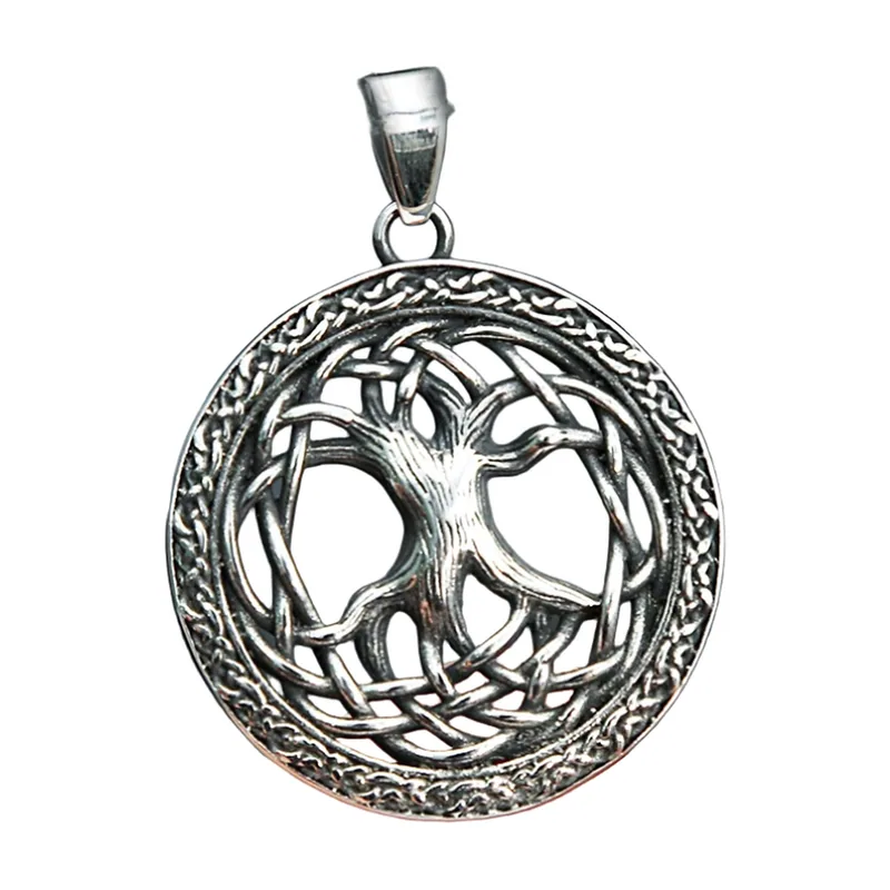 Yggdrasil Lebensbaum Anhänger mit keltischen Knoten, Edelstahl