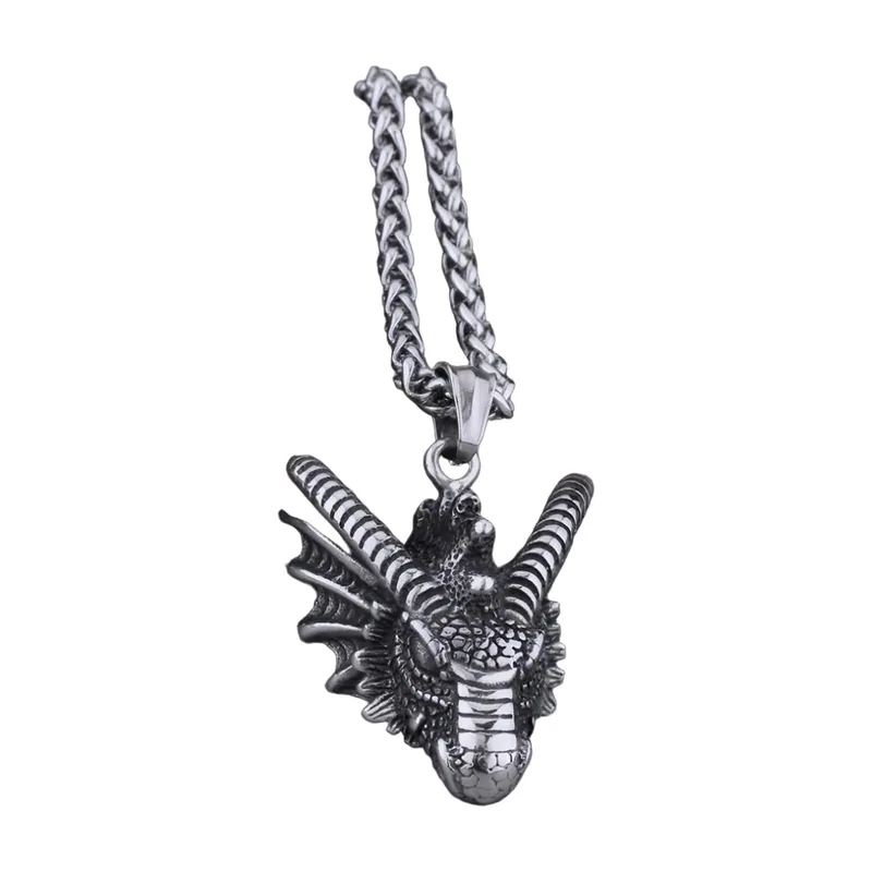 Collier Pendentif Tête de Dragon, Acier Inoxydable
