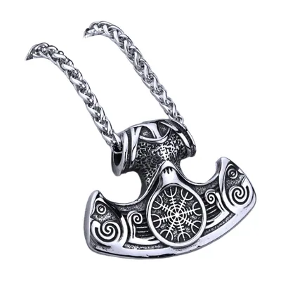 Collier Mjölnir Marteau de Thor avec Vegvisir, Acier Inoxydable