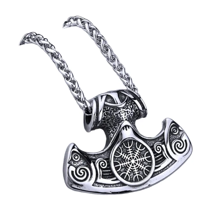 Thors Hammer Mjölnir Anhänger mit Vegvisir, Edelstahl