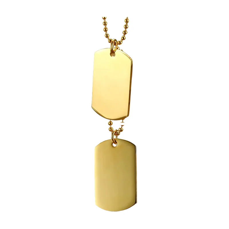 Colgante Doble Placa Militar con Cadena de Bolas, Acero Inoxidable