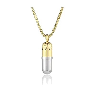 Collana con Pendente a Capsula e Catena, Acciaio Inossidabile