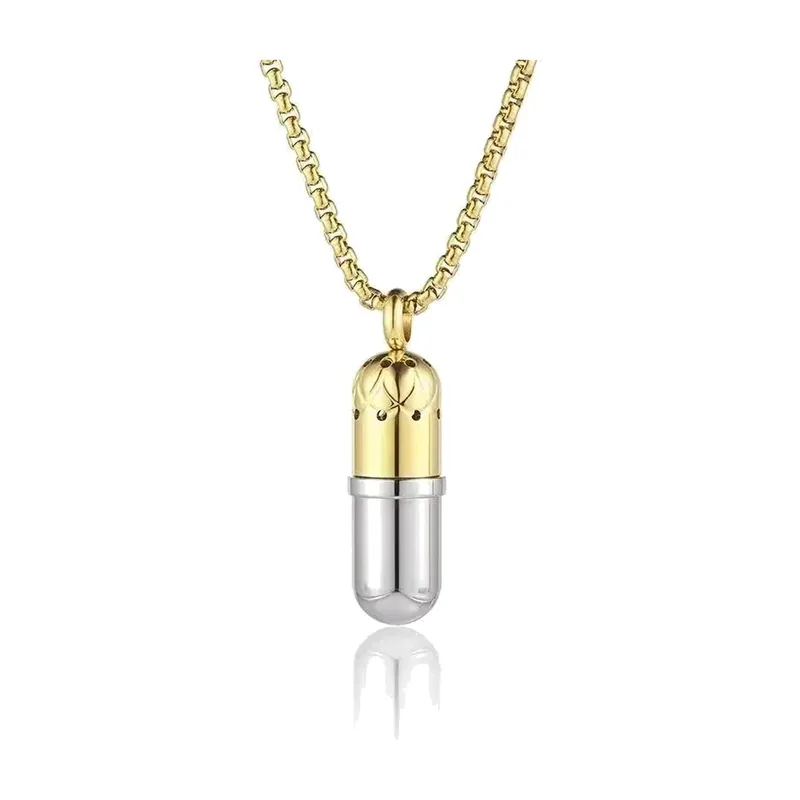 Collier Pendentif Capsule avec Chaîne, Acier Inoxydable