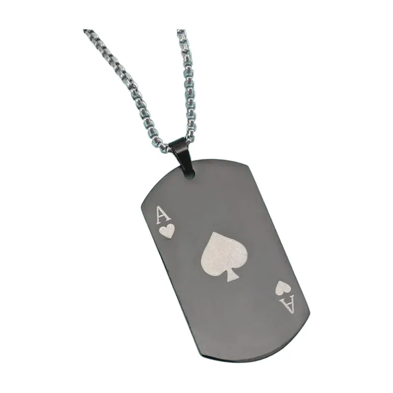 Colgante Dog Tag con Motivo de As de Picas, Acero Inoxidable