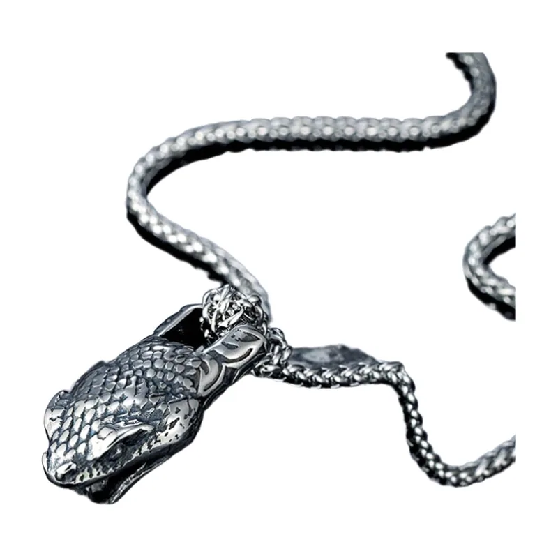 Pendentif Tête de Serpent avec Chaîne, Acier Inoxydable 316L