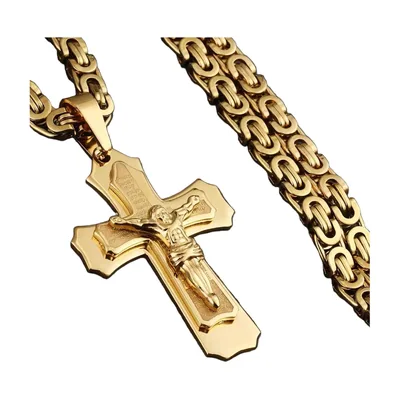 Colgante de Crucifijo con Cadena Bizantina, Acero Inoxidable