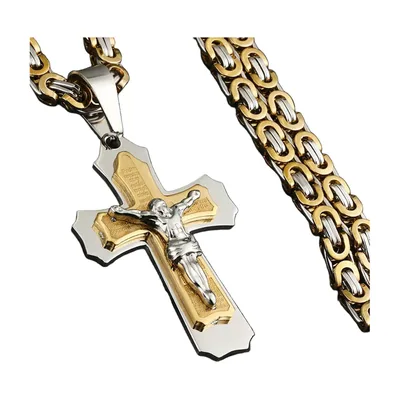 Collana con Pendente Crocifisso e Catena Bizantina, Acciaio Inox