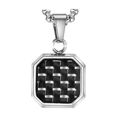 Quadratischer Anhänger mit Carbon-Struktur, Edelstahl – Silber