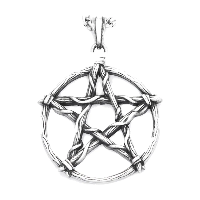 Collier Pentagramme avec motif de branches entrelacées, Acier Inoxydable